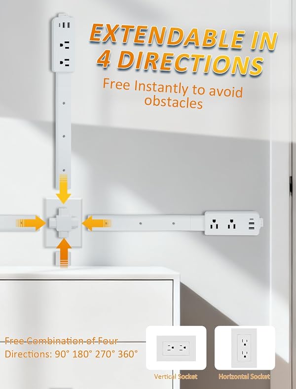Electrical Outlet Extender Stick with 2 USB-A&USB C&2 AC Outlets,Free Combination Power Socket Outlet Expander to 6", 15.3", 24.5", 34" for Hard-to-Reach Spaces Behind Couches,Nightstands,Cabinet by NLMRXI - Image 4
