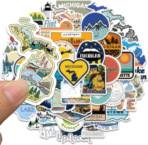 Miniatura 5 de Calcomanías del estado de Michigan, 50 unidades, calcomanías de vinilo impermeables para viajes de Michigan, botellas de agua, laptop, equipaje,