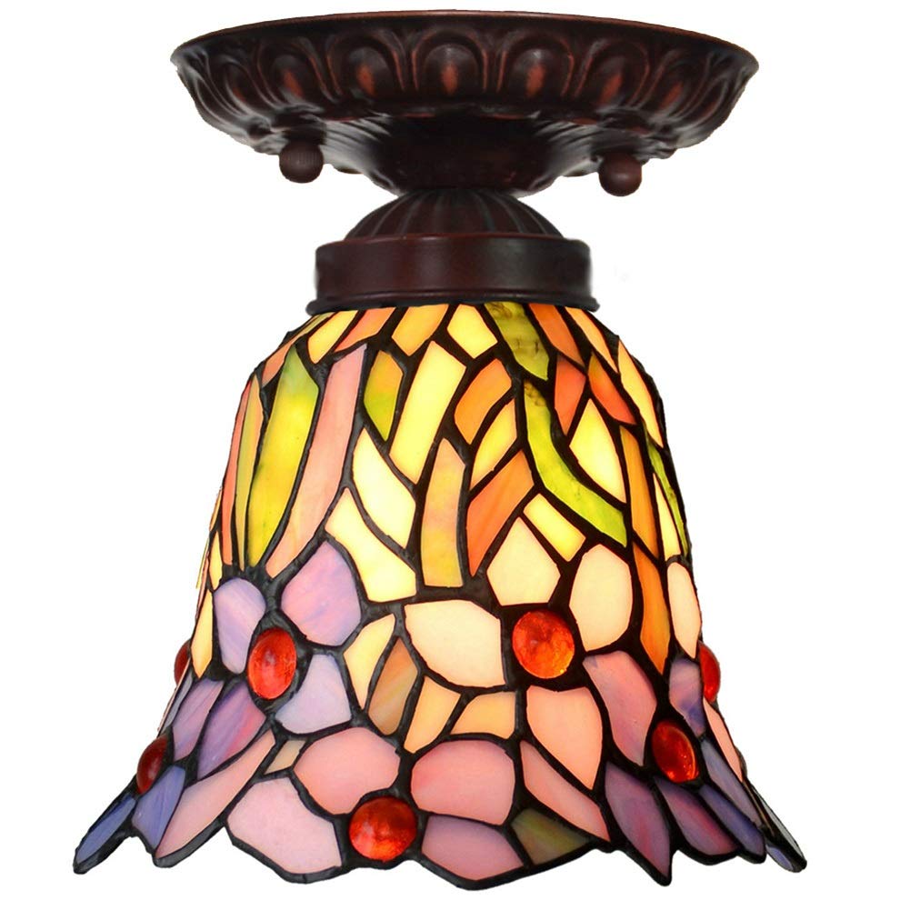 HPTHLY Stained Glass Ceiling Lighting 7" Garden Warm Style Orchid Lampshade Tiffany Ceiling Lamp Balcony Lamp Corridor Lamp