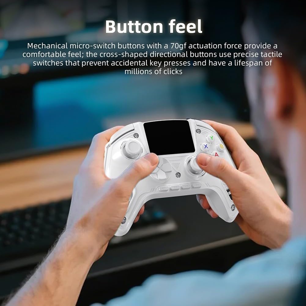 Gamepad wireless con ricevitore 2.4G, grande schermo display e trigger dual hall, controller ABS compatto per giochi su PC (bianco)