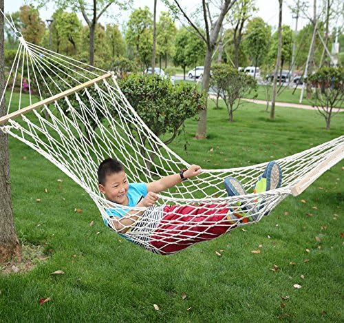 Sourgeny Handmade Cotton Stick Mesh Hammock Hammock Indoor Swing Single Net Double Cotton Rope Hammock,One Hundred And Five,Width 100Cm Bold, Spell Color 280 Jin