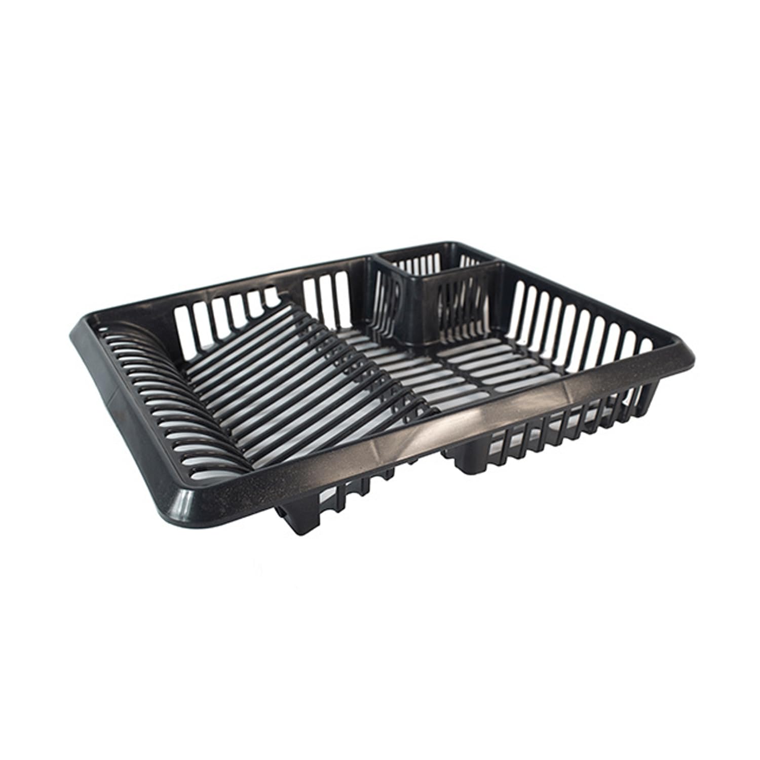 Optimal Products Large Plastic Dish Drainer Kitchen Rack Tidy Plate Cutlery Holder Sink Organiser UK (Graphite)