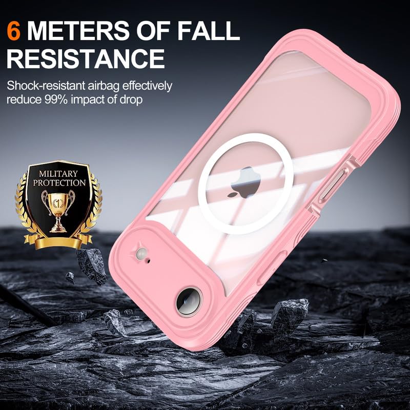 Image of LuxuryKase Shockproof Front & Back Cover for iPhone Air with Full Body Protection | Strong Grip | Camera & Screen Guard | Wireless Charging Support | Durable TPU+PC Design - Pink