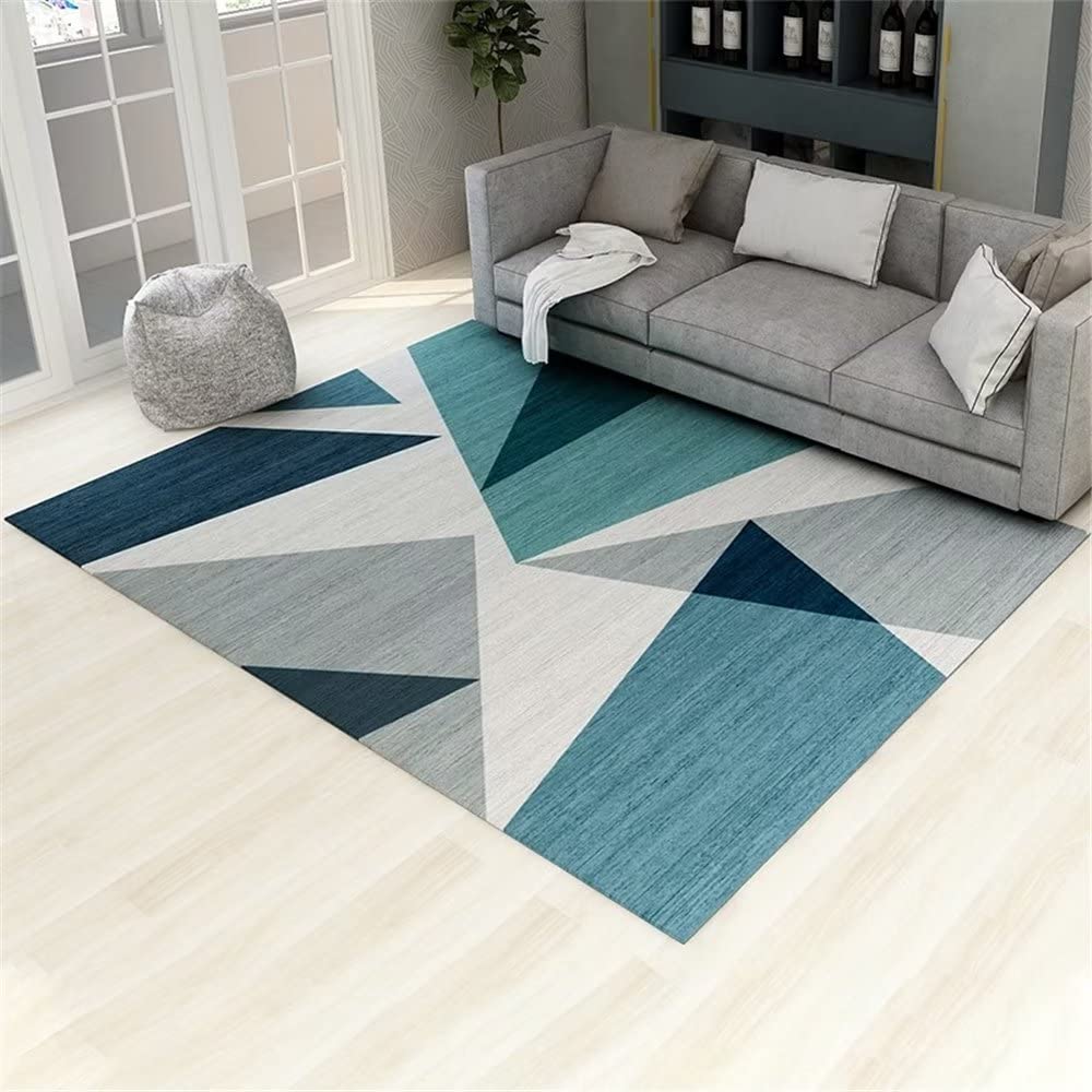 Tapis bleu géométrique 80x160cm de salon et extérieur antidérapant durable