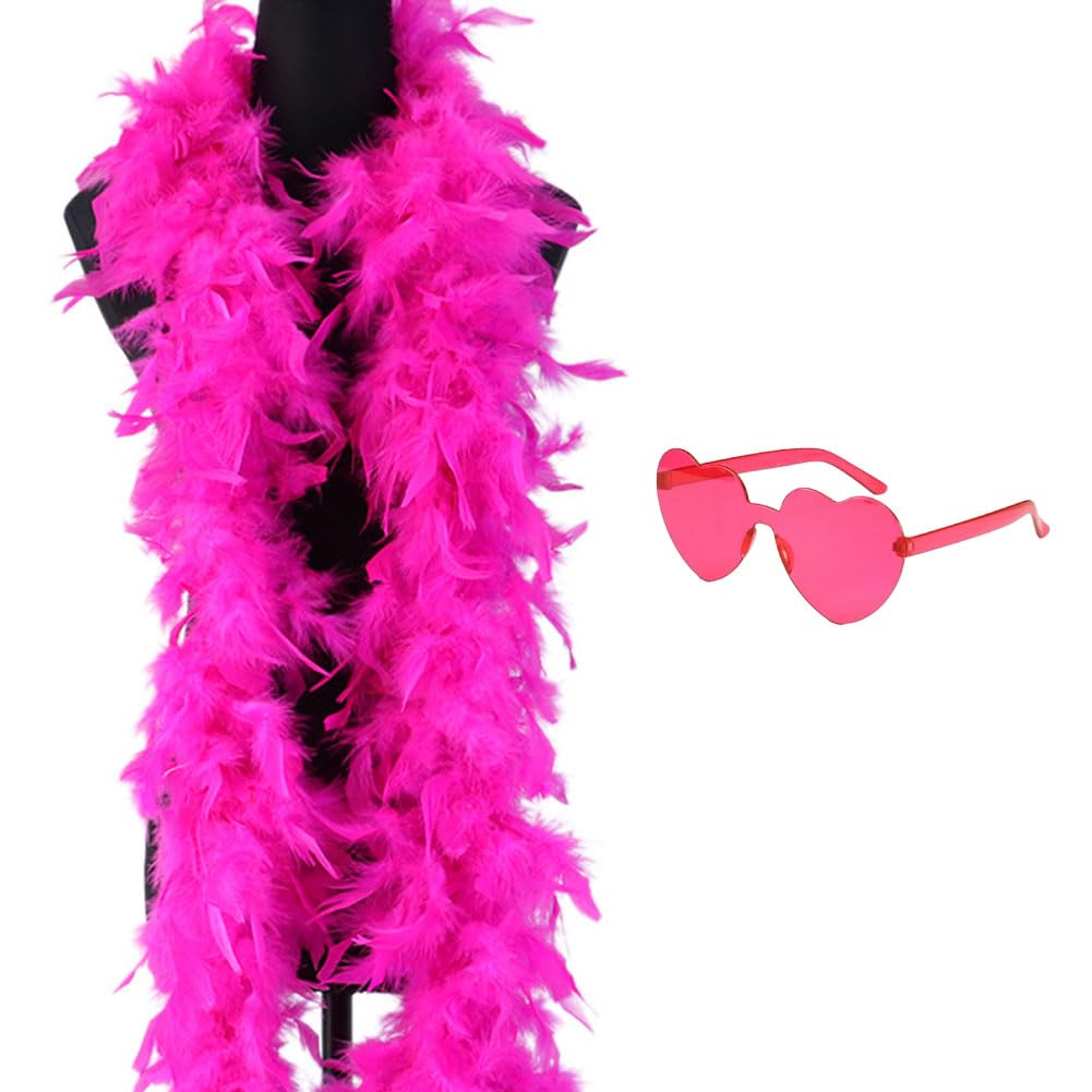 Feather Boa, 2PCS Feather Scarf Set with Heart Glasses Dancing Party Props Halloween Cosplay Costume Accessory Holiday Decors Party Accessories for Dancing Wedding Party Halloween Carnival(Rose) — image 1