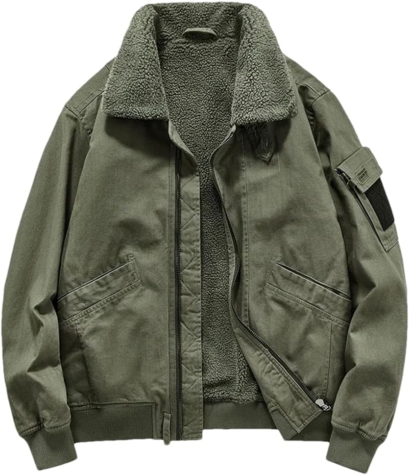 REHJJDFD Fall Winter Men Warm Fleece Warm Thick Jackets Coats Men Collar Cotton Casual Jacket Coat