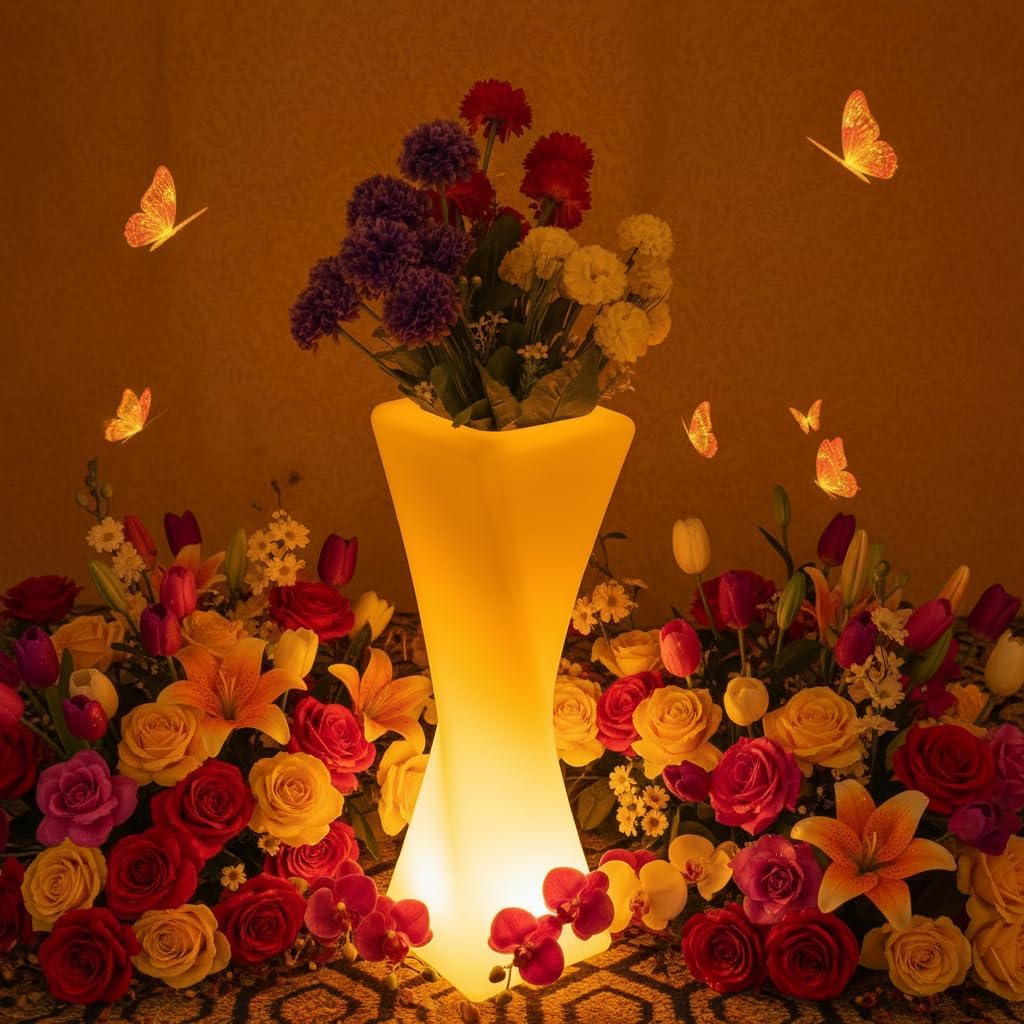 20-in LED Lighted Vase, Rechargeable Fun LED Vase Night Light w/Remote, 16 Colors & 4 Modes Cordless Flower Pot Light, Waterproof & Sturdy Mood Lamp for Living Room Bedroom Yard Wedding Party Decor