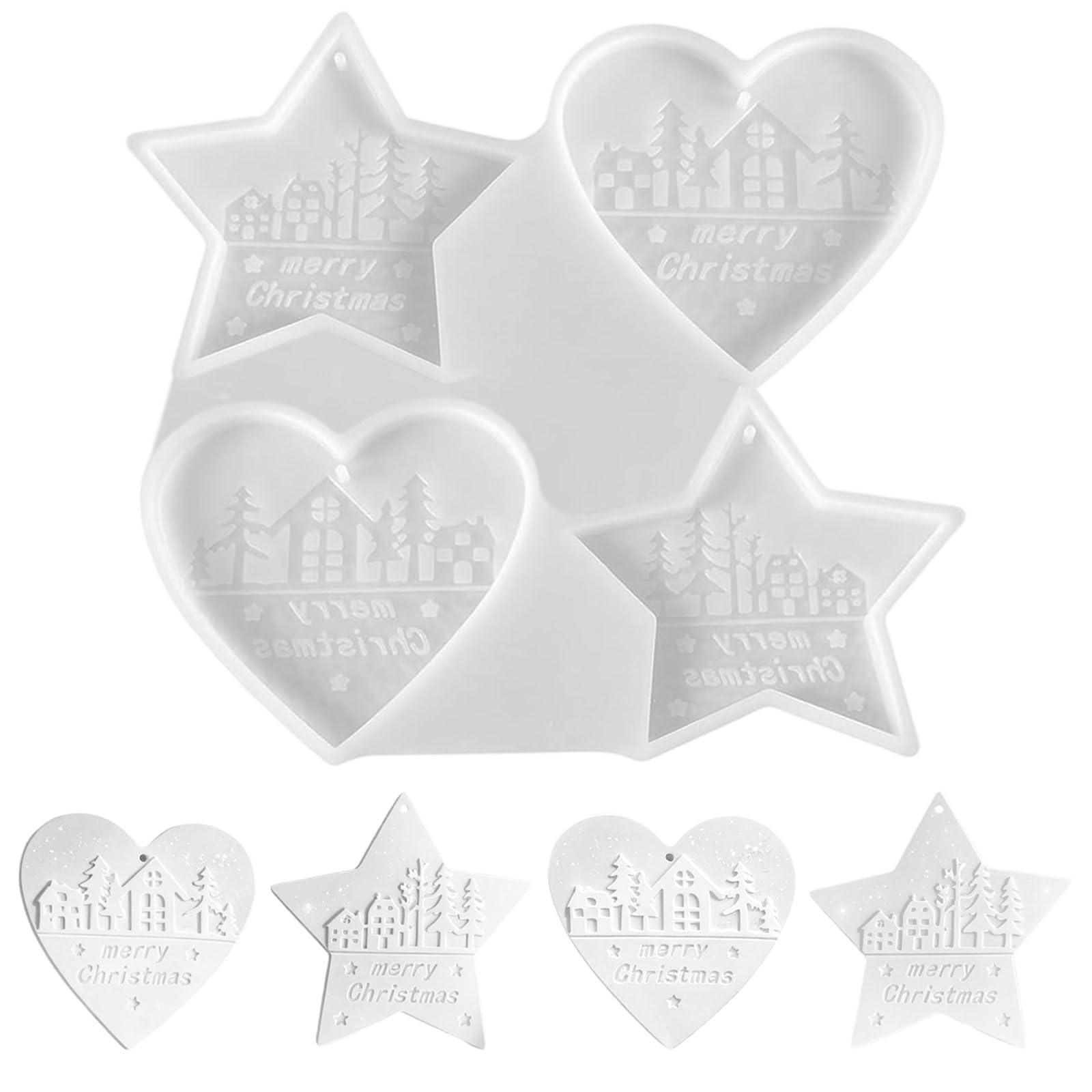 4 Christmas Silicone Moulds, Heart and Star Casting Moulds for Resin