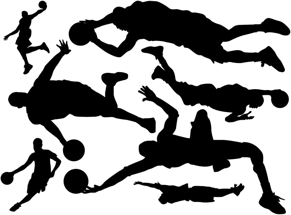 Wallmonkeys Black Basketball Silhouettes Wall Decal Sticker Set Individual Peel and Stick Graphic for Boys (48 in W x 32 in H) WM36262
