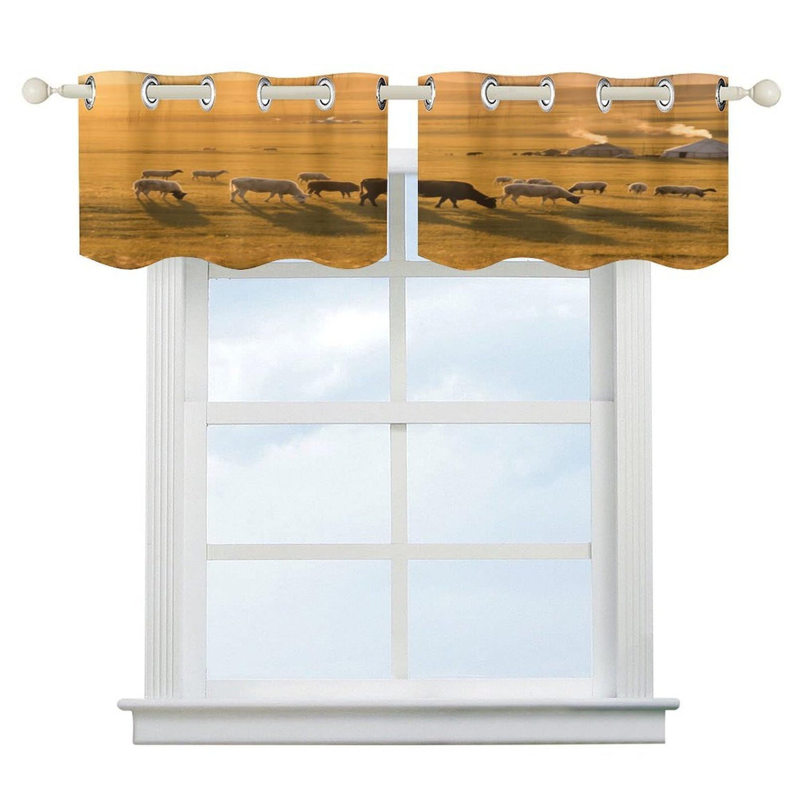 Fekiloot Style Herds Of Cattle And Sheep Short Curtains Valance Curtain