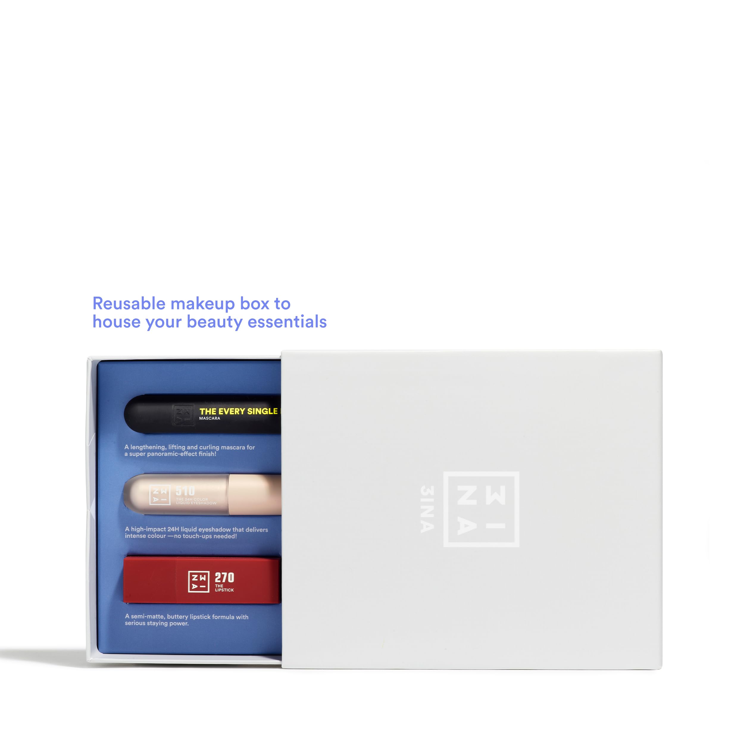 3INA MAKEUP - The All Eyes on You Kit - Zestaw do makijażu 3INA - The Lipstick 270 + The 24h Color Liquid Eyeshadow 510 + The Every Single Day Mascara 900 – Kosmetyki kolorowe - Vegan - Cruelty Free
