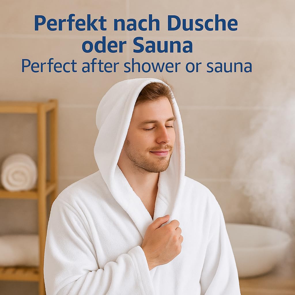 RUND Baumwolle Bademantel mit Kapuze für Herren und Damen - Saunabademantel - langer Bademantel - Saunamantel - TEDDY