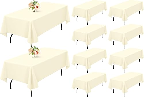 Showgeous Paquete de 10 manteles rectangulares de poliéster de 60 x 102 pulgadas para mesas de 6 pies, resistentes a las arrugas, lavables, para
