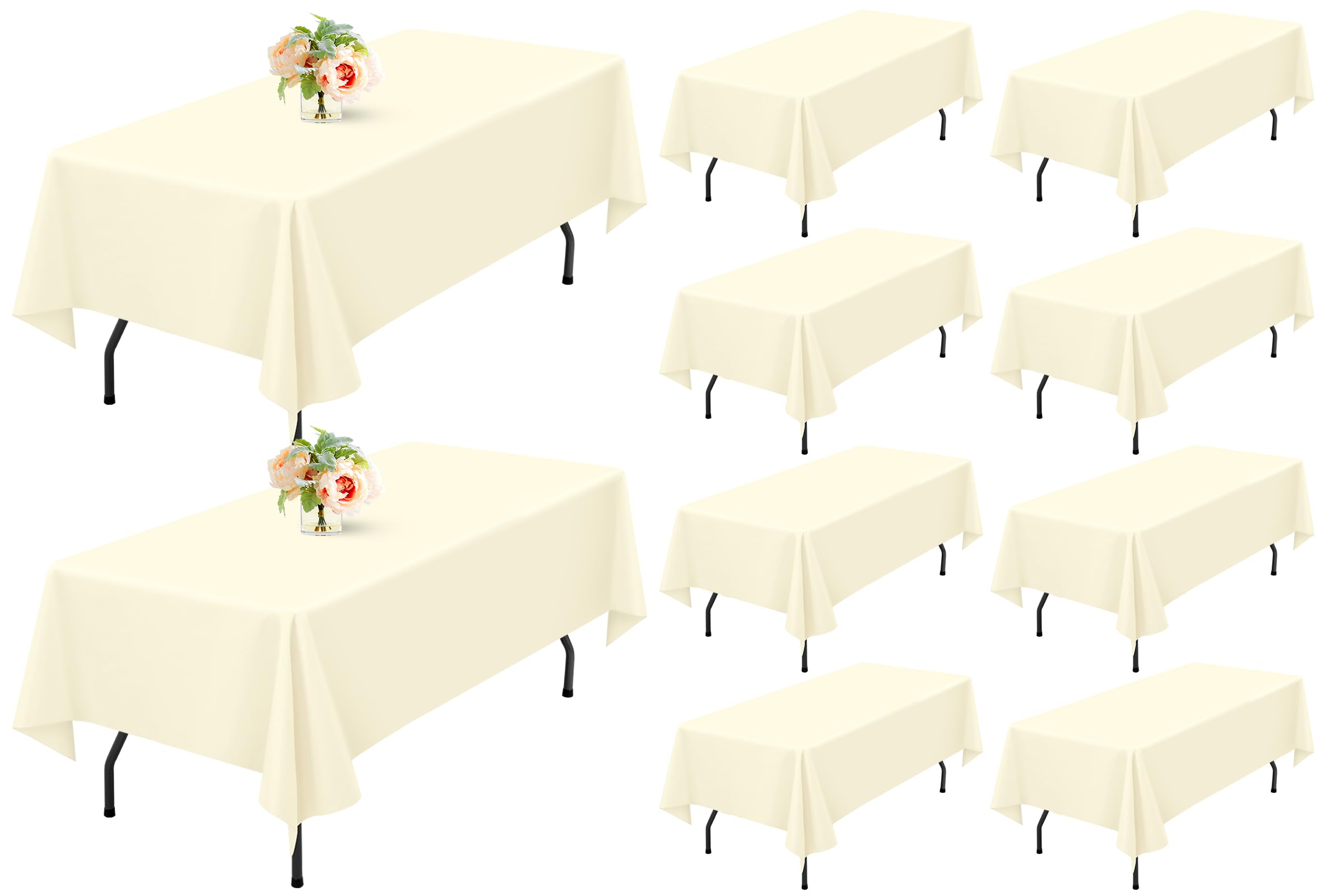 Showgeous 10 Pack Table Cloth Beige Tablecloth 60 x 102 Inch, Rectangle Table Cloth for 6 Foot Table, Wrinkle Resistant Washable Polyester Table Cover