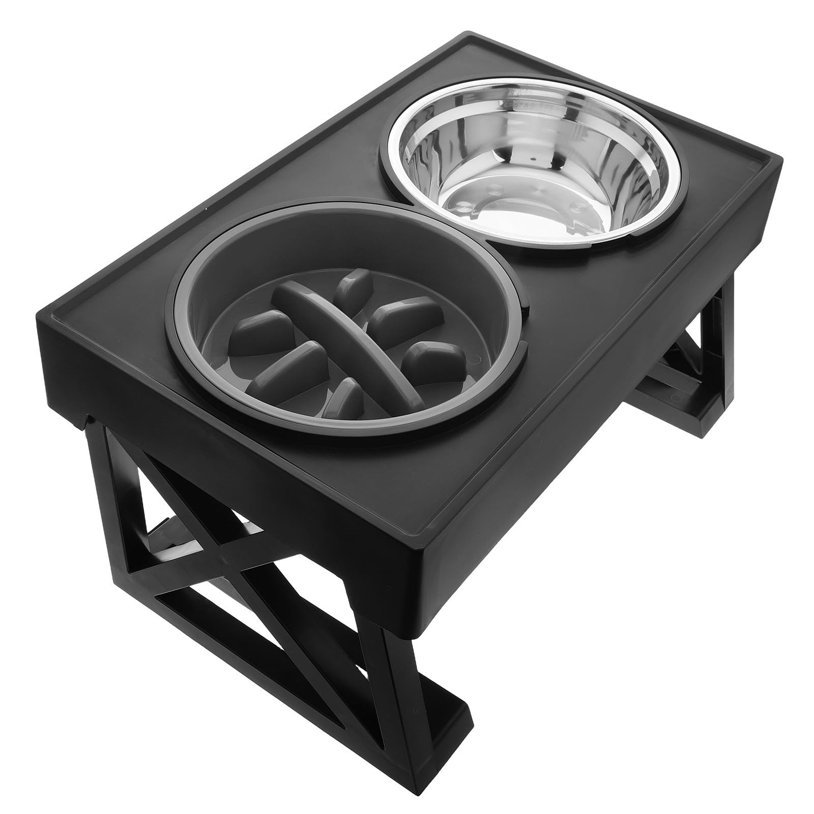 POPETPOP Gamelle pour Chat Gamelle Anti-glouton pour Chien en Acier Inoxydable et Abs, Double Bol Surélevé, pour Nourriture et Eau, Chats et Chiens, Maison et Extérieur