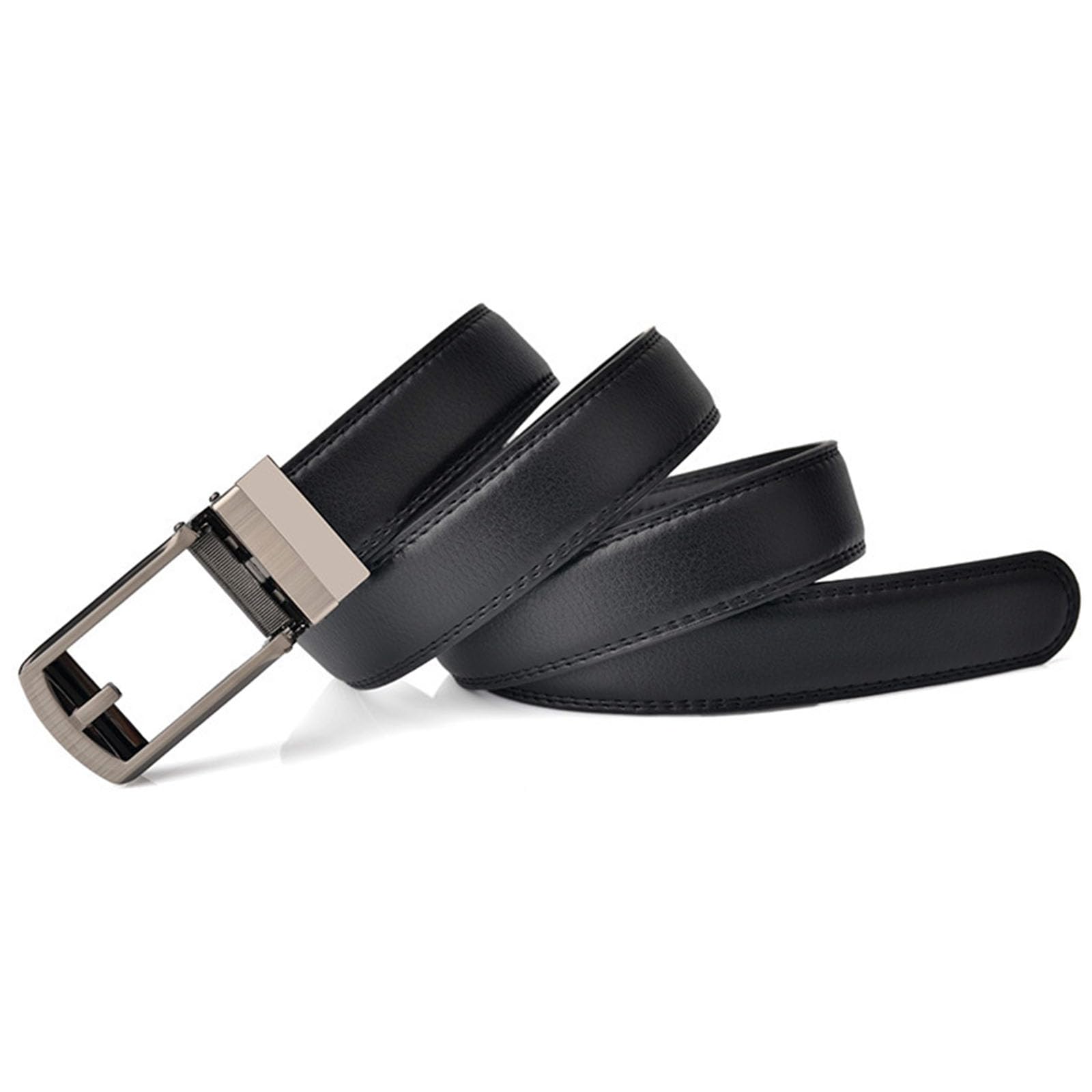 BDAYEK Men's Belt Men's Leather Belt Hollow Square Automatic Buckle Adjustable Brown(Black,110Cm/43.3'')