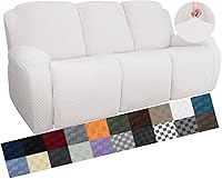 Vista 27 de YEMYHOM Funda elástica de 4 piezas para silla reclinable de jacquard con bolsillo lateral, antideslizante, ajustable, protector de muebles con parte