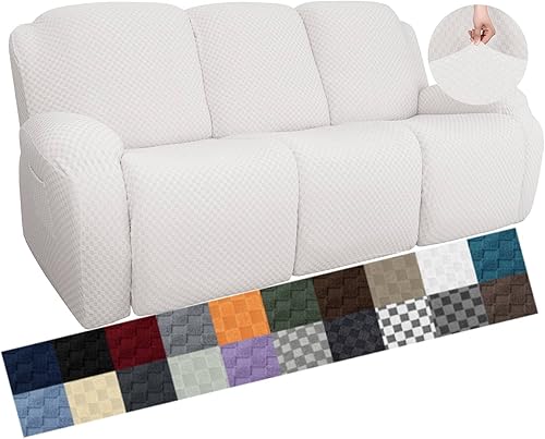 Vista 98 de YEMYHOM Funda elástica de 4 piezas para silla reclinable de jacquard con bolsillo lateral, antideslizante, ajustable, protector de muebles con parte