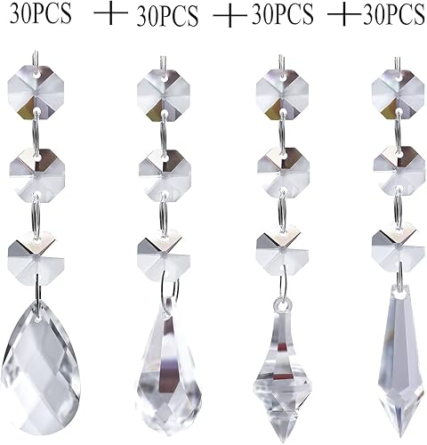 Miniatura 2 de 60 cuentas de cristal acrílico transparente para adornos de Navidad, decoración de árboles, guirnalda, candelabro, decoración para colgar bodas,