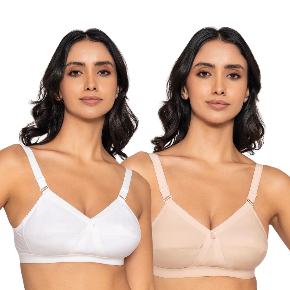 Cross Pattern Full Coverage Bra for Women | Non-Padded, Non-Wired | Cotton Rich Bra for Everyday Comfort | Saggy Breast Uplift Bra with Adjustable Straps- Combo of 2-image-16