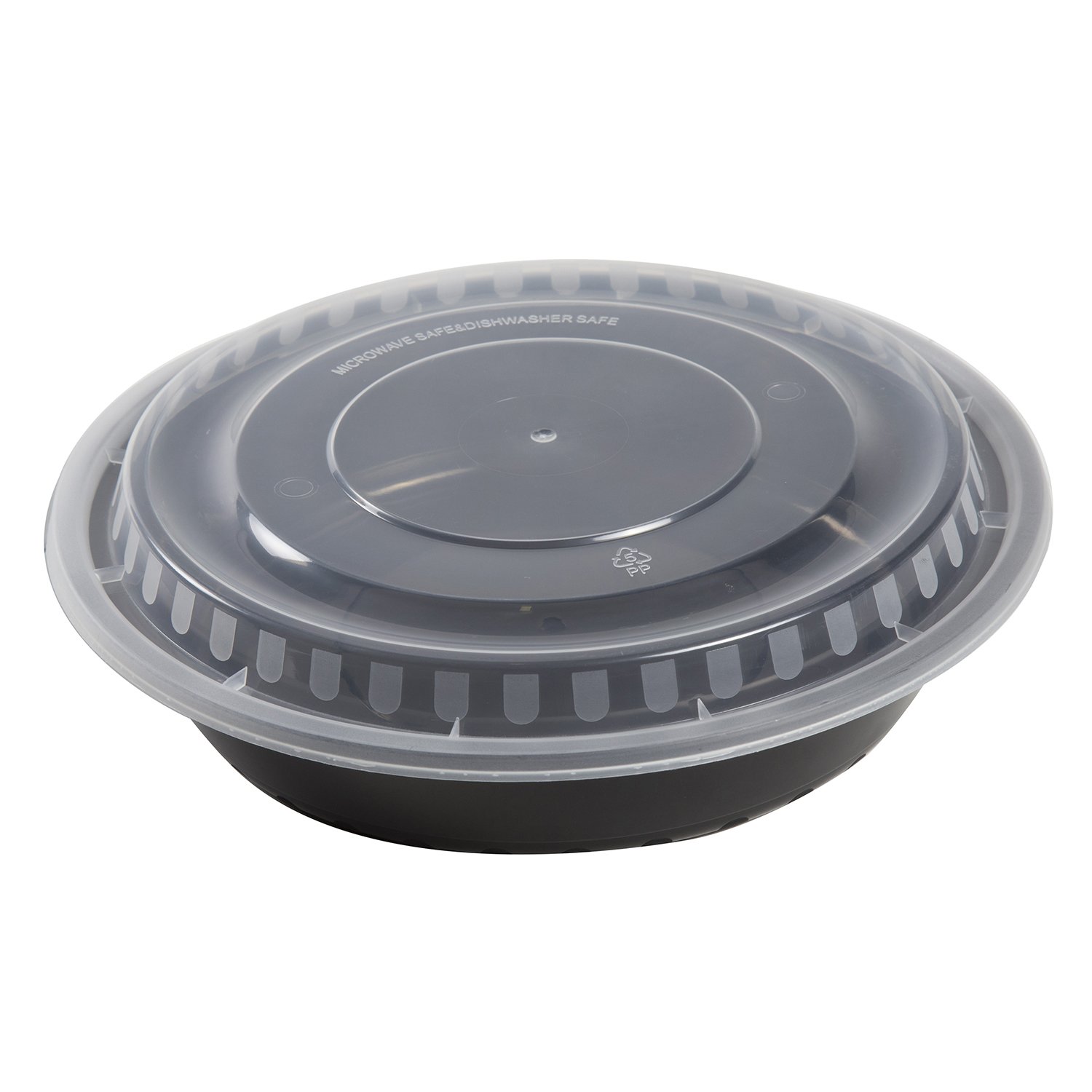 AmerCare 9 Inch Round Black Plastic Containers with Lids, 48