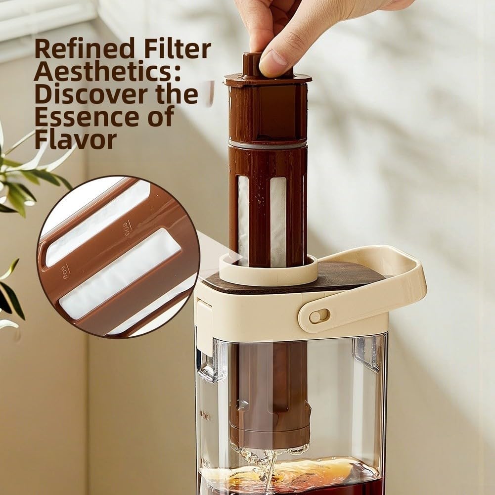 Yhenlovtt Cold Brew Kaffeemaschine, 1000 ml, Krug mit abnehmbarem 350 Mesh-Filter und auslaufsicherer Dichtung für kaltgebrühten und Eistee (Kaffeefarbe)