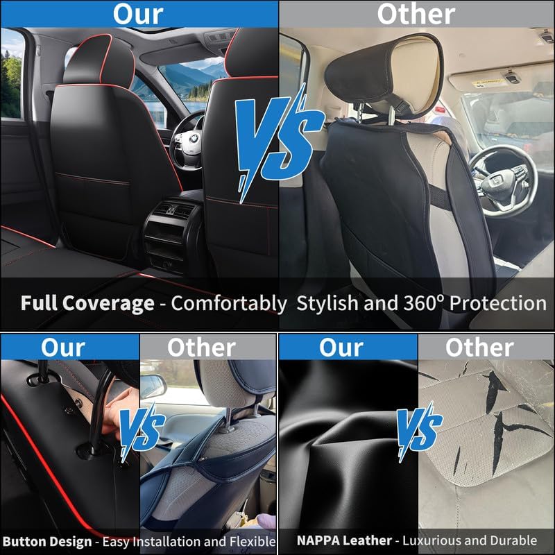 Car Seat Covers Full Set Custom Fit for Chevrolet/Chevy Malibu 2000-2025 2026-Premium Faux Leather with Lumbar Support, Breathable, Waterproof, Anti-Slip, Durable, Easy to Install (Black&Red,Full Set)