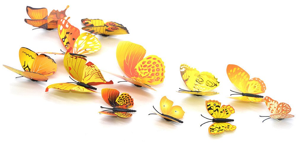 24pcs 3D Wall Stickers Butterfly Removable Decal for Home and Room Decoration Yellow