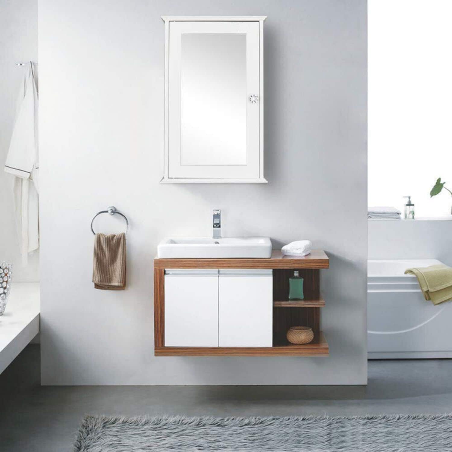 DUNBE 3 Tier Bathroom Wall Mount Medicine Cabinet w/Adjustable Shelves & Single Mirror, White