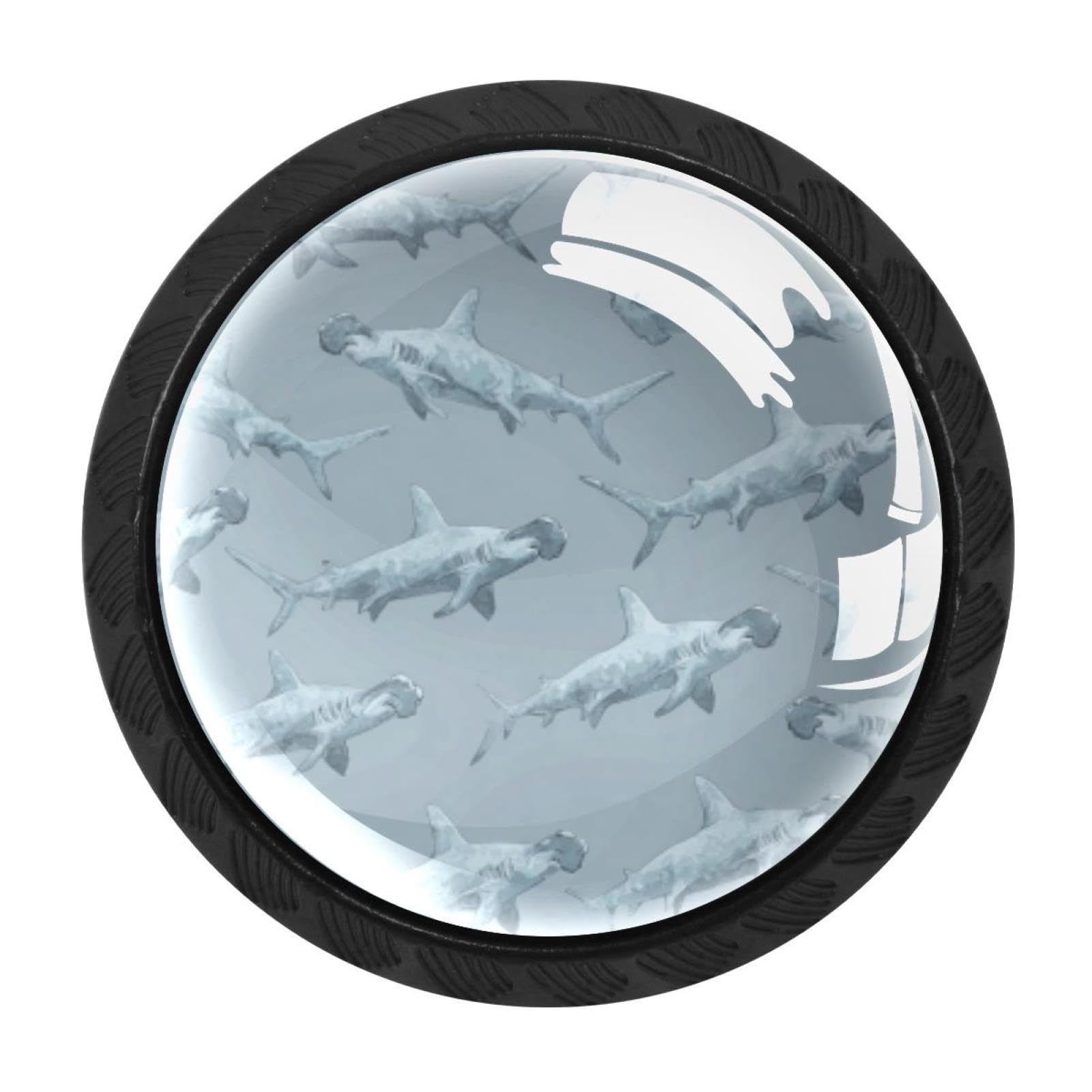 CHENZZZZ 4 Pack Black Hammerhead Shark (1) Drawer Knobs, Cabinet Knobs Round Glass Knobs for Kitchen Cabinet Hardware Bathroom 35MM