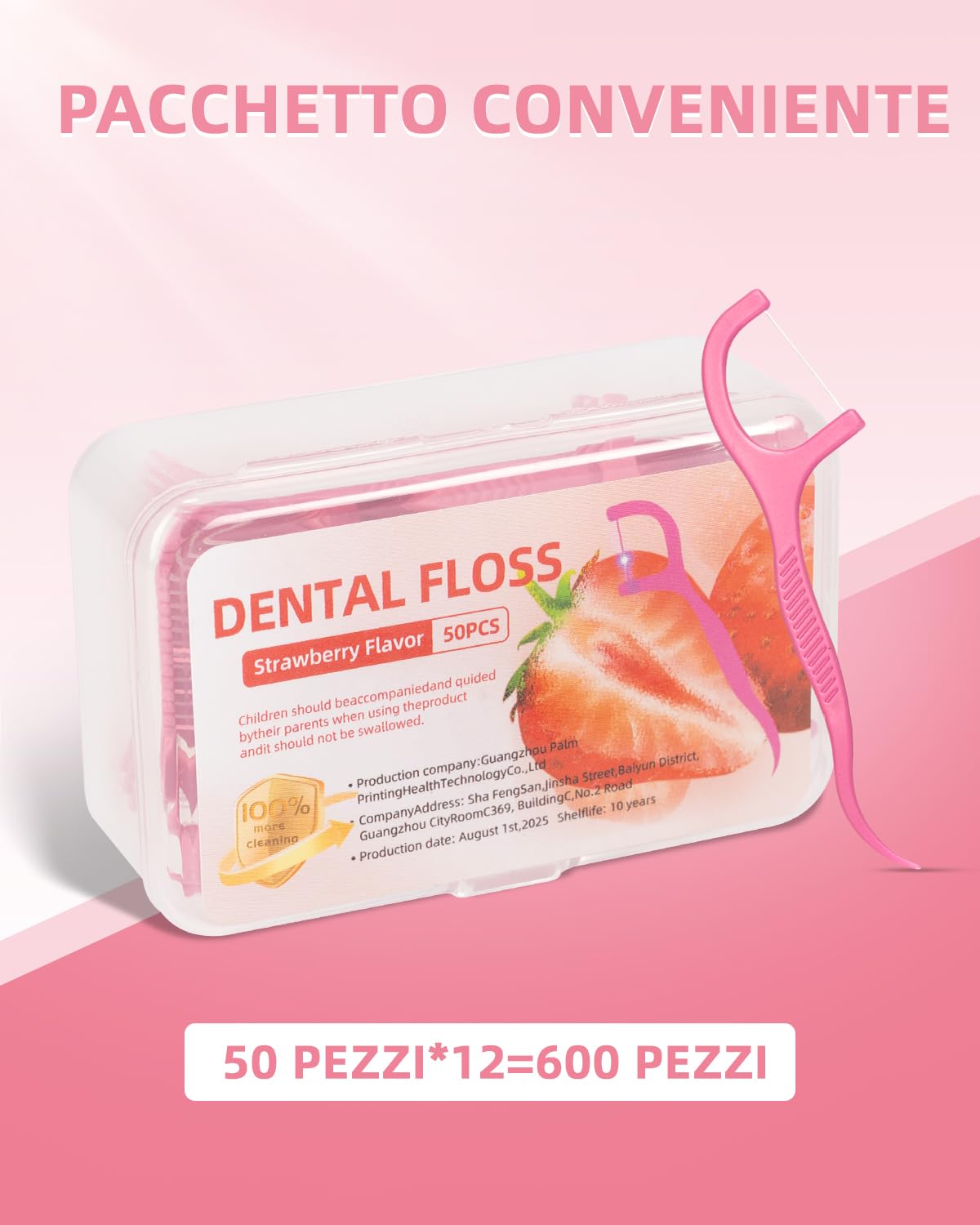 600 stuzzicadenti con filo interdentale alla fragola per la cura dei denti - Bastoncini per la pulizia dei denti per rimuovere la placca e i residui di cibo