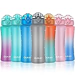 OLDLEY Kids Water Bottle with Straw 15 oz BPA-Free Leak-Proof Motivational Water Bottles with Time Marker for School Sports Travel Gym, Easy to Use for Girls Goys, 1 Straw Lid, Grey