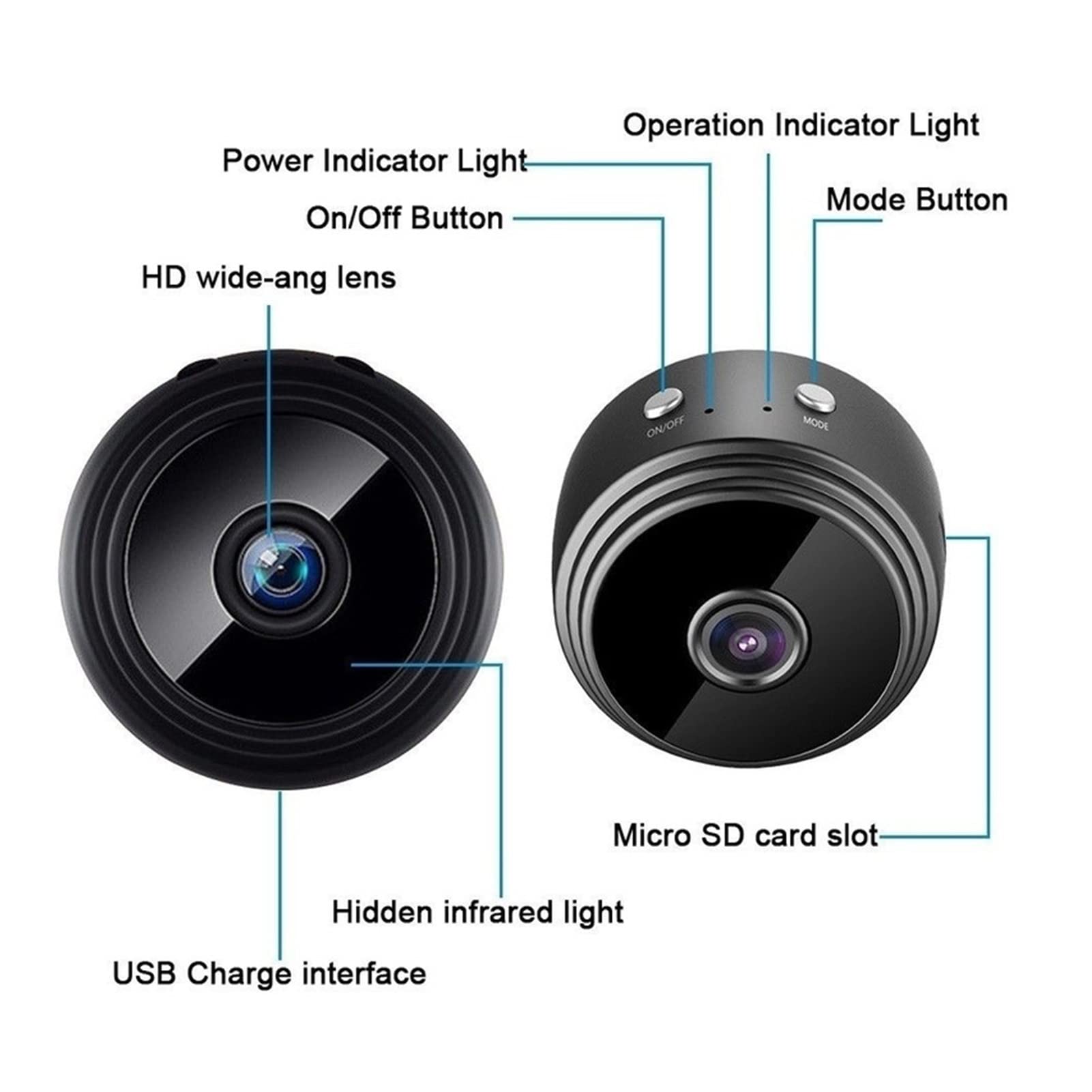 A9 Mini cámara WiFi 1080p Versión de Noche Detección de Movimiento Vigilancia P2p Videocámara Video Video Grabador de Voz Grabadora de Video(32g Card Only)