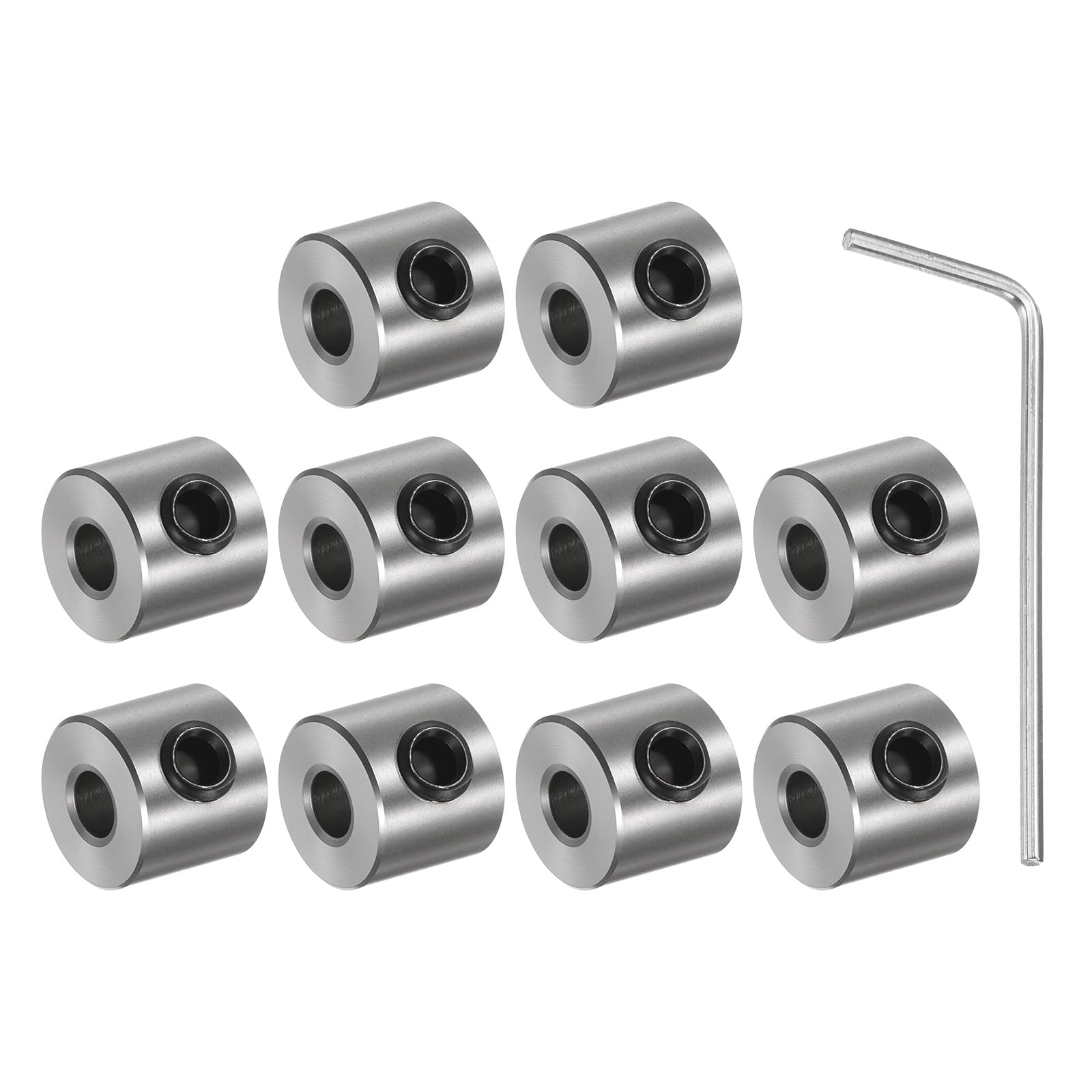 Photo 1 of HiPicco Set Screw Collars, 10 Pack 3mm Bore Shaft Lock Collars, 8mm OD, 7mm Width, 304 Stainless Steel Landing Gear Stopper Wheel Collar, Includes Wrench