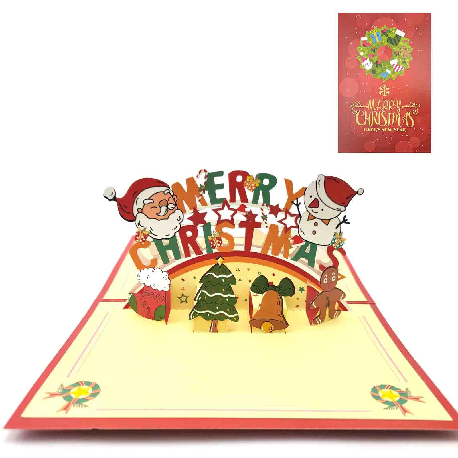 BIIVSOV Christmas Pop Up Cards, 3D Merry Christmas Cards With Envelope, 2023 Handmade Christmas Greeting Card Box, Xmas Santa Card Holiday Gift (M)