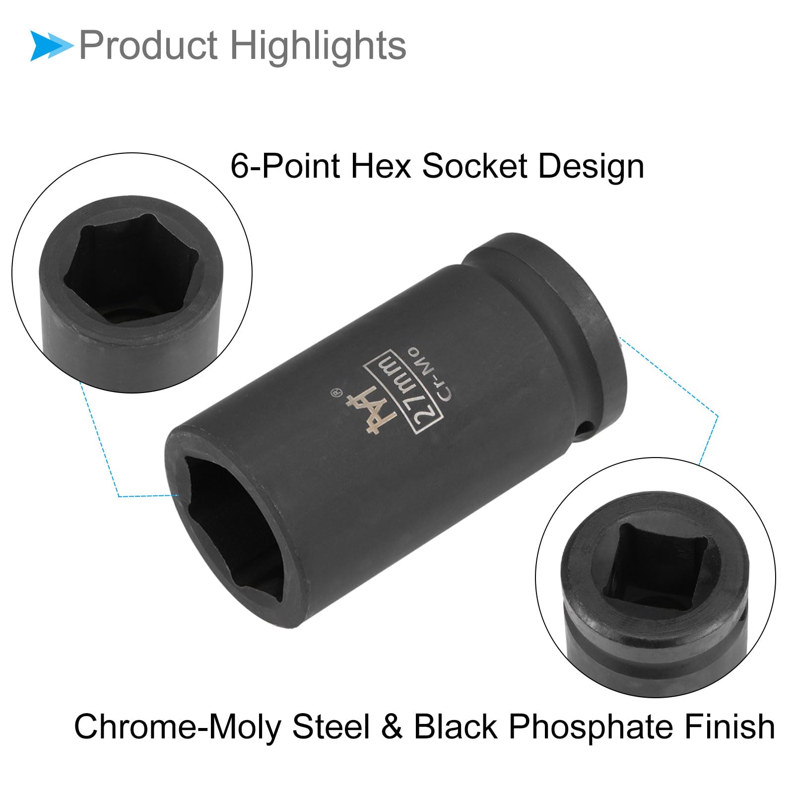 CoCud Deep Impact Socket, 3/4" Drive 27mm Socket, Cr-Mo Steel Hex Wrench Socket - (Applications: for Home Maintenance) - Image 4