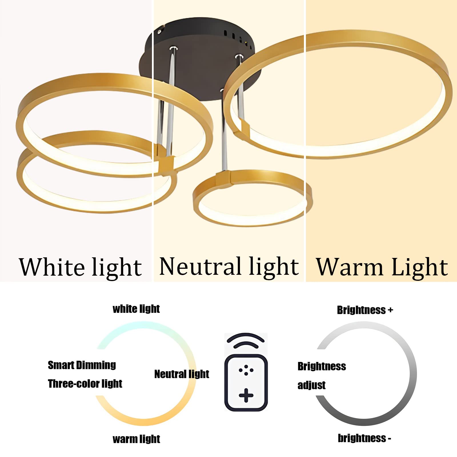 6 pierścieni LED sufitowa lampa sufitowa sypialnia lampa sufitowa nowoczesny design złota lampa sufitowa 72W 5760LM ściemnialna 3000K-6000K z pilotem zdalnego sterowania korytarz l