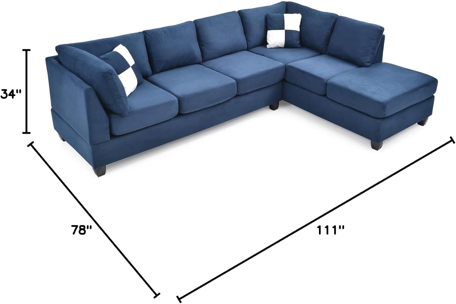HomeStock Elegant Escape L-Shape Sectional Sofa with Button-Tufting, Removable Backs and Pocketed Coil Seating, Track Arm Style, Living Room Sectional Couch -111" D x 78" W x 34" H Navy Blue
