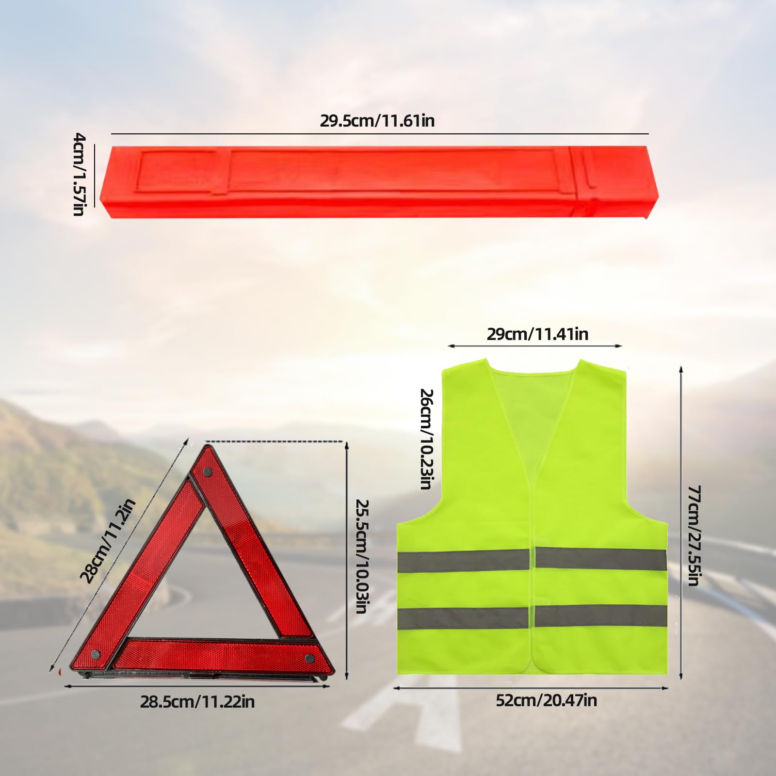 3 in1 Triangolo Auto Omologato Kit, Gilet Catarifrangente Alta visibilità, Triangolo Emergenza Auto, Universale Triangolo Auto Pieghevole, Auto Avvertimento Kit per Automobile Moto Camper