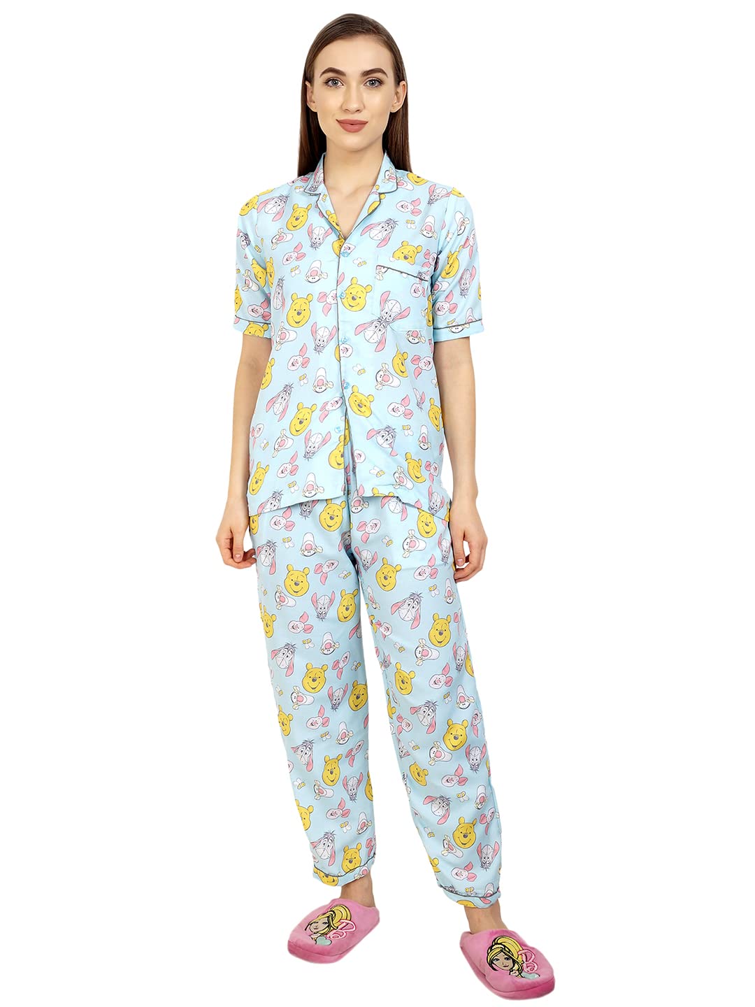 Unisex Printed Sky Blue Night Suit Pyjama Set (Get Free Face Mask Inside) (pmw105)-image-8