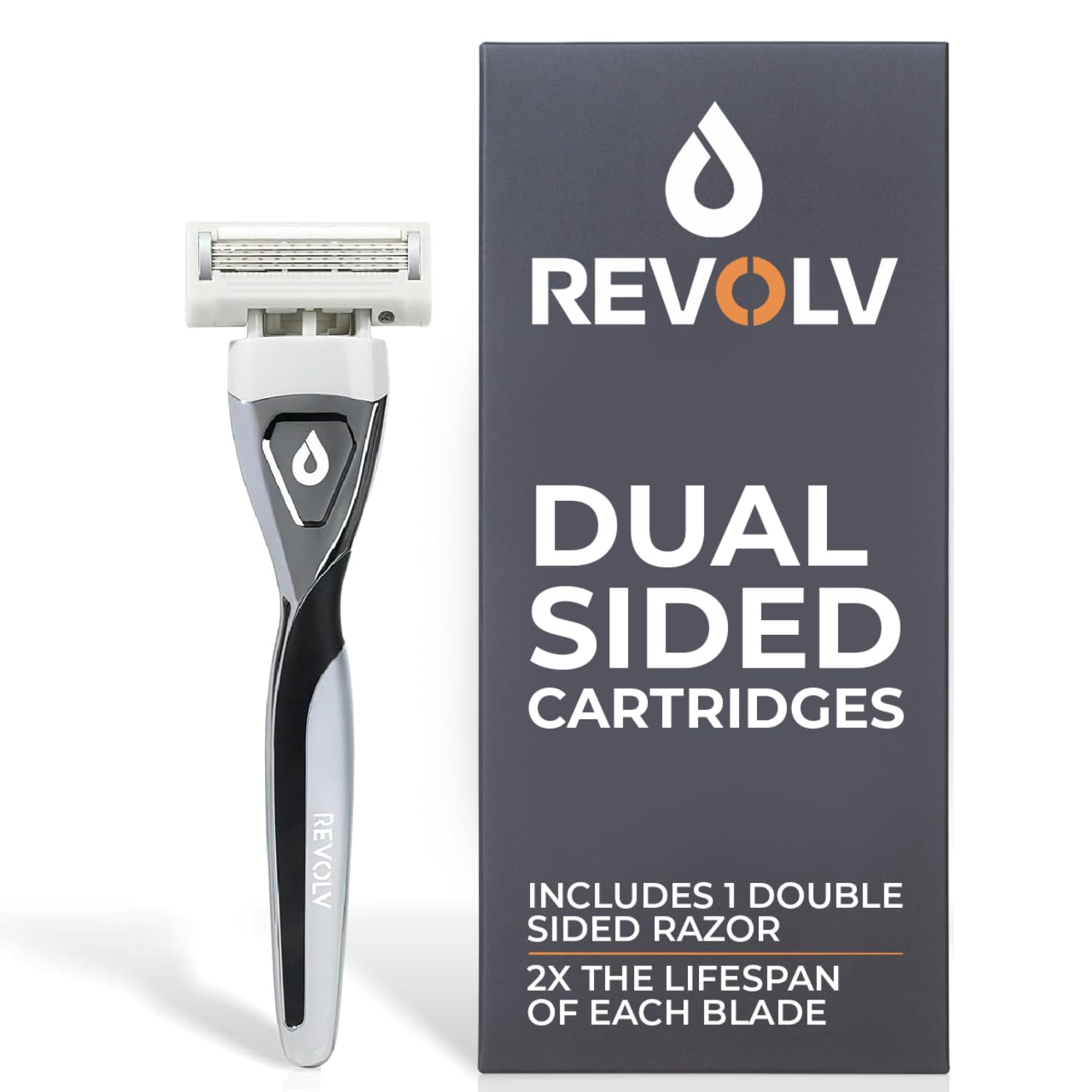 REVOLV - Men’s Razor - 1 Premium Weighted Handle + 1 Dual-Sided Cartridge - For a Closer, Smoother Shave - Safe on Sensitive Skin - Black