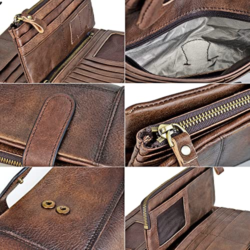 Leteulo Women's Rfid Blocking Clasp Wallet Vintage Hand Rubbing Wallets Organizer (Coffee) #TOP4