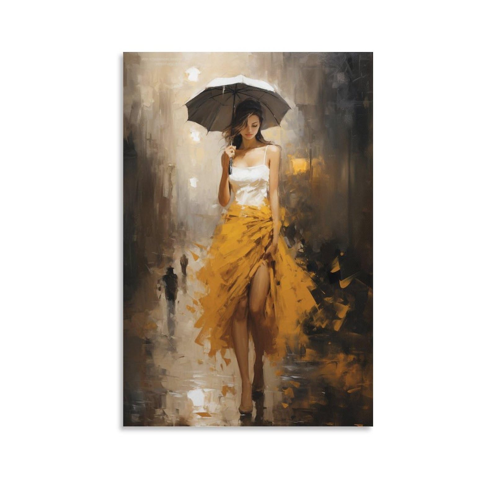 AYAROS White Umbrella Street Printed Canvas Posters Retro Gorgeous Dressed Women Wall Decor Suitable for Living Rooms Bedroom