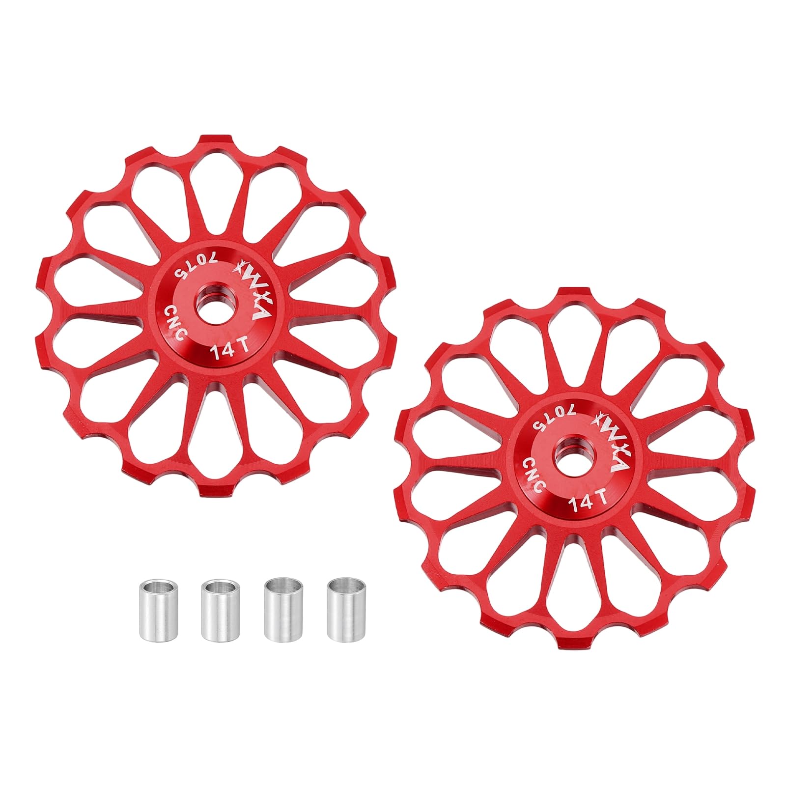 sourcing map 2 Set Bicycle Rear Derailleur Pulley 14T Ceramic Bearing Wheel Aluminum Alloy Guide Roller Wheels for 8/9/10/11 Speed Transmission System Road Bike Mountain Bike MTB BMX, Red