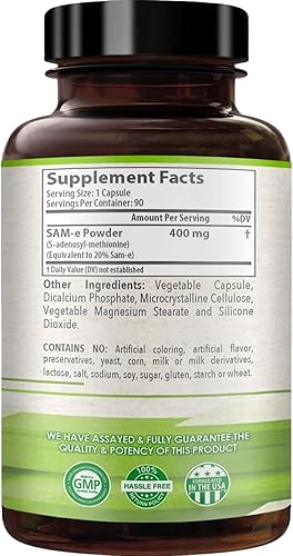 Miniatura 3 de SAM-e - Cápsulas de 400 mg – Suplemento SAM e de fácil absorción 400 mg de S-adenosil-metionina para apoyo al hígado y estado de ánimo – Sin gluten