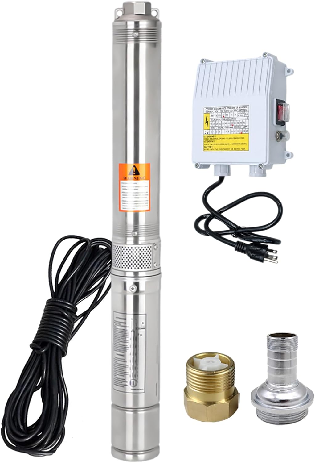 Deep Well Submersible Pump with Control Box, 2HP 230V Deep Well Pump Submersible Water Pump for Industrial Irrigation and Home, 100FT Power Cord, 27GPM,427FT Lift,Long Life,4" OD