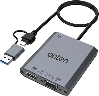 USB 3.0 and USB C to HDMI and VGA Adapter for Dual Monitors. USB 3.0&USB C External Video Graphics Card for Mac OS and Windows. Thunderbolt 3/4 USB 3.0 USB C HDMI 4K@30HZ VGA 1080P@60HZ