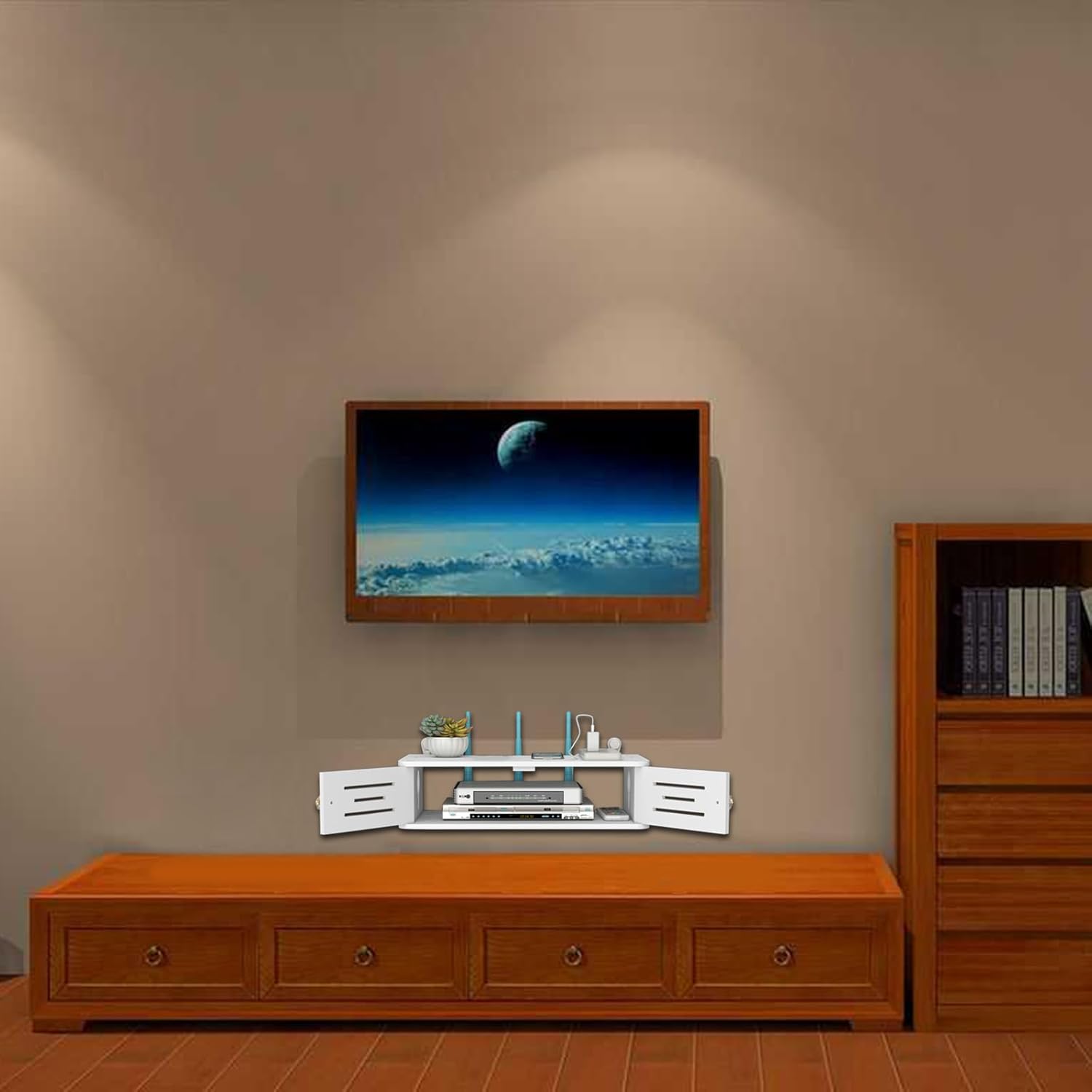 Wifi Router Storage Box Cable Holder Wall Mounted Shelf