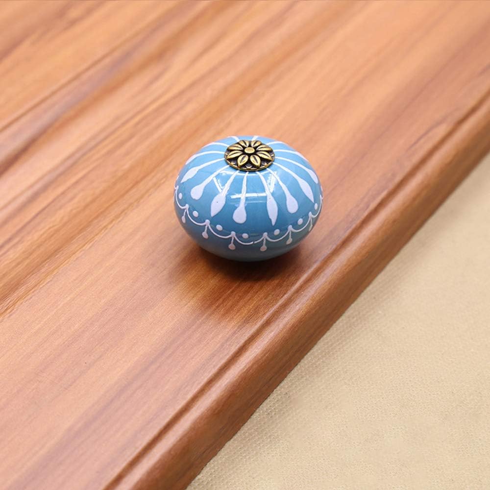 Vpang 4 Pcs Hand Painted Ceramic Cabinet Knobs with Screws 40mm Drawer Knobs Pulls Handles for Kitchen Cupboard Drawer Cabinet Dresser Bookcase Wardrobe (Blue)