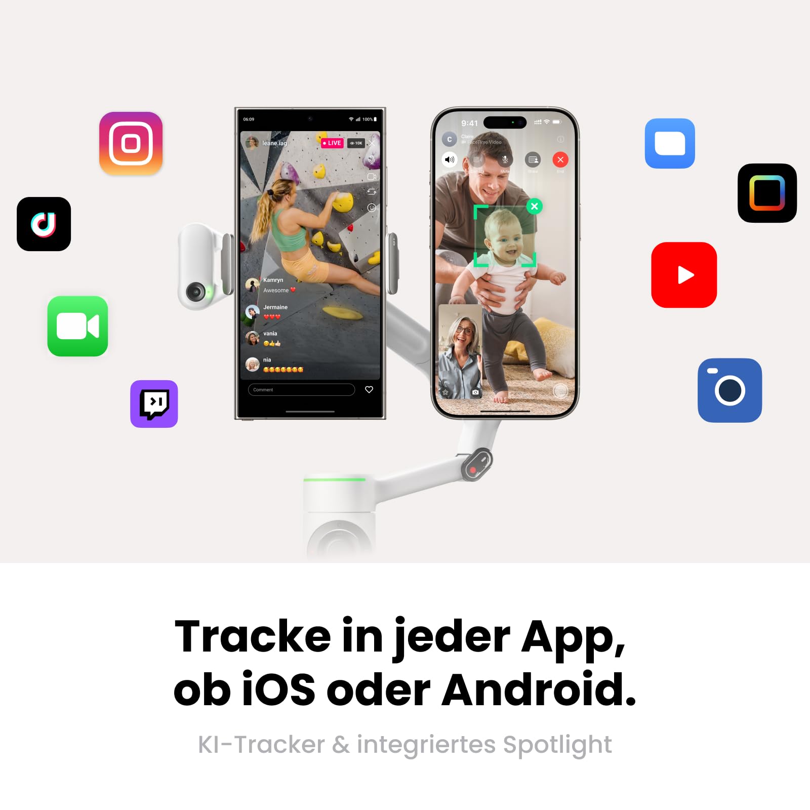 Insta360 Flow 2 Pro KI-Tracker-Bundle Schneeweiß– Erster KI-Smartphone-Gimbal mit Apple DockKit, smartes 360°-Schwenk-Tracking, frei neigbar, Stativ/Selfie-Stick integr.